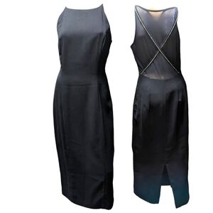 CDC Petites Sleeveless‎ Black Crepe Dress With Sheer Rhinestone Back Size 8